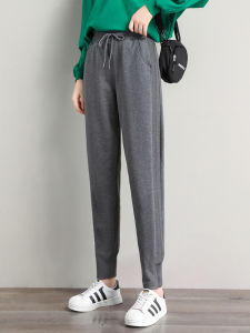 กางเกงกีฬาผู้หญิง 2025 ฤดูใบไม้ผลิ ฤดูใบไม้ร่วง ฤดูหนาว กางเกงขายาวทรงหลวม ทรงสลิม ผ้าฝ้ายแท้ ทรงฮาราจูกุ สีเทา กางเกงวอร์ม