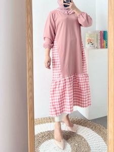 MIDI DRESS WANITA KOMBI BELVA RIB KNIT POLOS KOTAK HITAM NAVY PINK OVERSIZE JUMBO BIGSIZE XXL