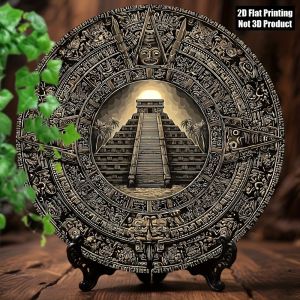 Vintage Maya Calendar Round Aluminum Sign 8 Inch Aztec Mexican Wall Art Decor for Home Office Durable Cultural Gift