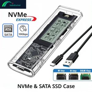 เคส Kebidumei M2 SSD สำหรับ NVME SATA SSD แบบไม่ต้องใช้เครื่องมือ ความเร็ว 10Gbps USB 3.2 Gen2 พร้อมหน้าจอแสดงผลดิจิตอลอัจฉริยะ อะแดปเตอร์ M.2 SSD ภายนอก