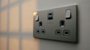 British General (BG) Decorative Flatplate Screwless Wall Sockets with USB-Charging Black Nickel