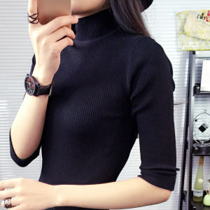 Half Turtleneck Three-Quarter Sleeve Thread Black Inner Sweater