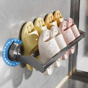 Bathroom Slipper Rack Wall Mounted Shoe Storage Organizer No Drilling Required Suction Cup Installation Space Saving Aluminum Shelf
