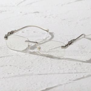 1PC Rimless Sunglasses Small Rectangle Shape Frame Fashion UV Protection Glasses for Women Men Gradient Clear Lens Eyewear