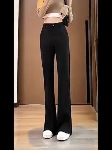 Wanita Y2K Korea Fesyen Zip Butang Pinggang Tinggi Bootcut Seluar Plus Saiz Flare Lebar Kaki Bell Bawah Kasual Split Slit Bootcut Panjang Kasual Muslimah Tulang Seluar