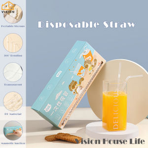 Vision 100/200Pcs Magnetic Suction Disposable Straws Food Grade Plastic Drinking Straw with Individually Wrapped Single Package Disposable Beverage Straws