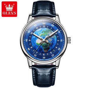 OLEVS Men Watch 30M Waterproof Quartz Movement Leather Strap Anti Scratch Mirror Surface Noctilucent Casual Light Globe-Dial
