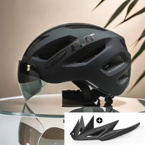 PJT New USB Rechargeable LED Taillight Bike Helmet Sun Visor Goggle Men Bicycle Helmet Sunglasses Riding Road MTB Cycling Helmet