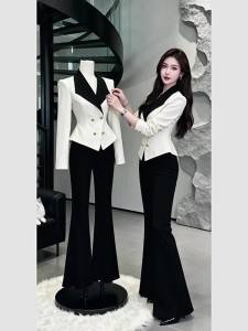 QFN | Chic Style Contrast Collar Waist-Cinching White Blazer