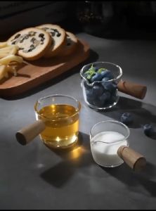 Nordic Mini Sauce Glass Pot Cup Pitcher Kayu Wadah Tempat Gula Cair