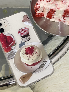 Original Ins Strawberry Cake Design Phone Case for iPhone 17 pro Max 16 pro Apple 15 plus Soft 14 Full Cover 13 Niche 12 Transparent 11 Anti-Fall Case