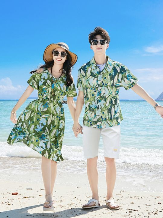 Couple Wear Summer Sanya Seaside Vacation Short Sleeve Printed Shirt Suit  Hawaii Travel Honeymoon Beach Dress | Lazada Singapore