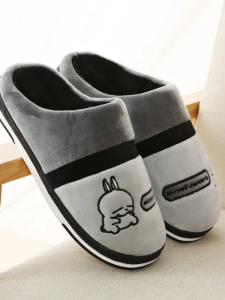 Mashimaro Mens Cotton Slippers Winter Boys Thick Sole Indoor Warm Stuffed Non Slip Home Slippers Autumn and Winter Cotton Slippers