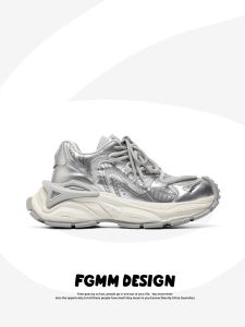 Invisible Heightening Dad Shoes 9cm Thick Bottom Retro Trendy Silver Mecha Style Sports Mens Autumn Shoes Fashionable Casual Low Top Glue Stick