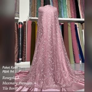 PROMO Termurah Kain Tulle Brokat Mutiara | Harga Per 05 meter | Brukat Tille Motif Daun | Bridesmaids abctextile.Indonesia