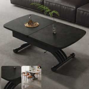 OLEPA | Luxurious Black Stone Adjustable Dining Table Multifunctional