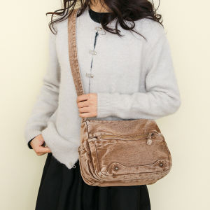 Retro Large Capacity Denim Crossbody Bag for Women Casual Commuter Shoulder Bag with Zipper Soft Handle Small Size