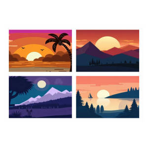 HUACAN 4PCS Digital Oil Painting Set Sunset Mountain Scenery Paint By Numbers Requires Patience