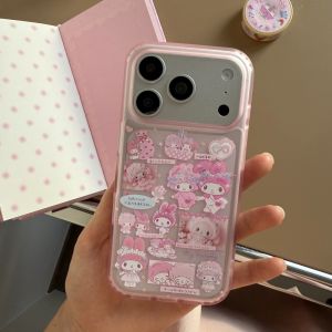 Sanrio | Sanrio My Melody Cute Cartoon Sticker Pattern Phone Case For iPhone 15 16 17 Pro Max Shockproof Soft Protective Cover For Girls