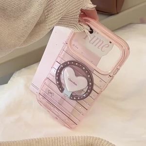 Korean Striped With Star Love Heart Bracket Magnetic Phone Case for iPhone 17 16 15 14 13 12 Pro Max Clear Shockproof Soft Cover