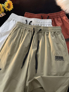 กางเกงขาสั้นตาข่ายสีเขียวทหารสำหรับผู้ชาย กางเกงขายาวทรงหลวมเอวกลาง ผ้าไหมน้ำแข็ง ระบายอากาศได้ดี ทรงสปอร์ต ทรงลำลอง 5 ชิ้น