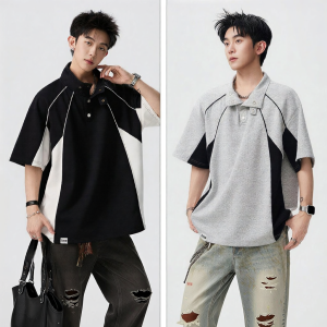 izzue | Color Blocked Half Open Collar Breathable Light T-shirt