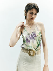 in Credible Womens Silk Camisole Vest V-Neck Floral Print Summer Essential Inner Wear Short Strap Top Straight Cut Style