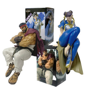 Bandai | 14cm/5.51in Street Fighter  Anime Game Figure Ryu Chun-Li  Action Figure Sitting Posture Figurine Decor PVC Collection Model Toy