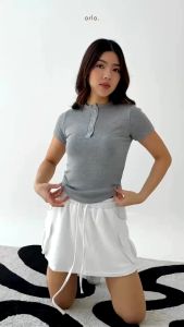 SIVALI RIB TOP - Atasan Crop Knit Wanita - Baju Rib Kancing Lengan Pendek