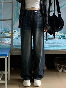 High Waist plus Size Denim Jeans Womens Spring Autumn Vintage Long Pants Floor Length Slimming Design Handmade Distressed