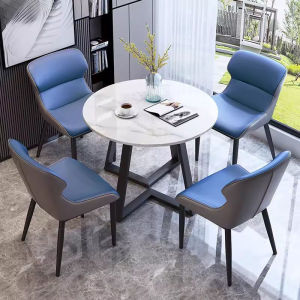Luxurious Office Reception Rock Panel Table Chair Set for Home Hotel Casual round Table Modern Minimalist Style Cross Leg Design