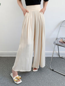 Womens Cotton Silk Culottes Summer Thin High Waist Slim Looking Draped Pants Easiest for Match Fashion Outwear Artificial Cotton Wide-Leg Pants
