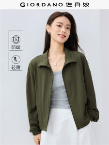 Giordano Outdoor Wear Womens Black Tech Mosquito-Resistant Thin Pure Color Stand Collar Short Sweatshirt Jacket 05375453
