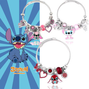Disney Stitch Angel Couple Bracelet Love Heart Shaped Cartoon Character Crystal Beads Adjustable DIY Pendant Women Jewelry Gift