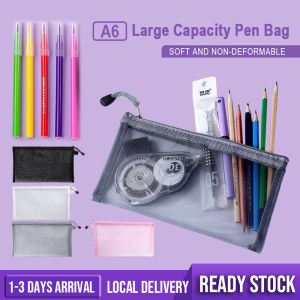 A6 Zipper School Stationery Supplies Mesh Pencil Bag File Folder Transparent Nylon Pencil Case Document Large Capacity Pen Box Double Cosmetic Storage Bag