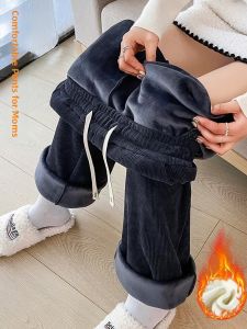 LANGPIN | High Waist Thickened Fleece Lined Loose Straight Leg Mom Jeans European Cotton Velvet For Middle Aged And Elderly Women