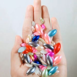 (50 hạt) Hạt nhựa ngọc trai nửa hình mắt ngựa hạt dán. Nguyên liệu làm đồ thủ công làm trang sức. Nguyên liệu DIY