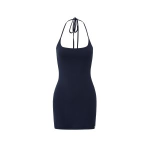La lune Du ciel | Đầm Halter Ôm Body Màu Đơn Sắc Phong Cách Phúc Lợi