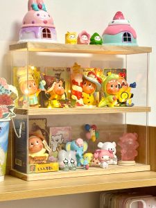 Acrylic Dustproof Display Stand Wooden Storage Organizer for Figurines And Hanging Ornaments Living Room Decoration