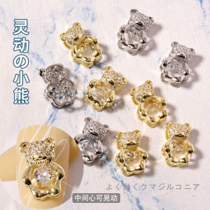 Luxurious Gold Nail Art Decorations Zircon Bear Heart Design New Year Themed 3D Nail Accessories Long-lasting Comfortable Application