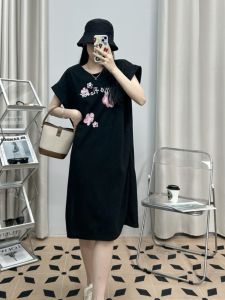 4429 Mid Length Long Length Printed T-shirt Skirt Summer New Arrival Womens Clothing Loose-Fitting Casual round-Neck Easiest for Match Slim-Fit Dress