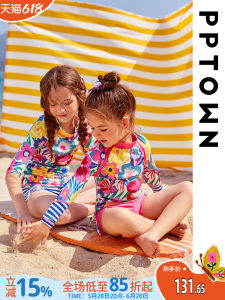 Girls Swimwear Summer Quick Dry Separate Swimwear Long Sleeve Onesie Sun Protection Swimming Costume Casual Surfing Swimsuit