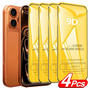 1-4PCS 9D Screen Protectors for iPhone 18 17 Pro Max 16 15 14 Air 16e Tempered Glass For iPhone 11 12 13 Mini XR XS Max 7 8 Plus