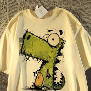 PAZHAOLANG | Plus Size Funny Dinosaur Print T-Shirt Cotton