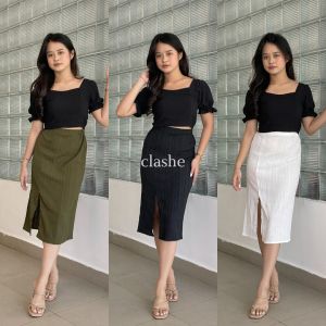 Rok Wanita Polos Lady Crush Crinkle Anti Lecek Korean Style Terbaru Kekinian Viral Elisha Skirt by Clashe
