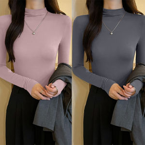 เสื้อยืดคอปกสูงสีดำ ทรงสลิมฟิต แขนยาว ทรงเข้ารูป สำหรับผู้หญิง ฤดูใบไม้ร่วง 2024 แฟชั่นเสื้อผ้าทำงาน