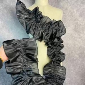 1Yard Ruffle Shiny Satin Pleat Lace Trims Fabric For DIY Sewing Girl Dress Bouquet Ribbon Curtain Edge Hem Home Party Upholstery