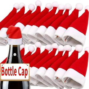 🎄🎅50PCS Christmas Decoration Products Xmas Bottles Holder Mini Santa Hats Wine Bottle Covers Lollipops Candy Caps Merry Christmas