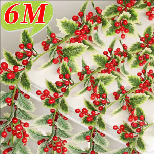 3pcs 6M Artificial Christmas Berry Garland / Simulated Cherry Red Vine / DIY Ivy Red Berry Rattan Hanging Ornaments for Home Party Decorations