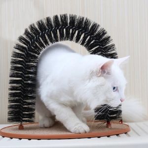 Cat Massage Toy Brush Scratcher For Pets Scratching Devices Arch Door Cat Self Groomer With Round Stable Fleece Base